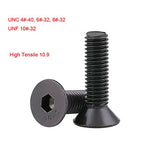 5pcs UNC 6# -32 Zócalo hexagonal de cabeza de cabeza plana negra Allen tornillos allen tornillos alto grado de tracción 10.9 Elija longitudes DUO ER (Length : 1/2", Size : 6-32)