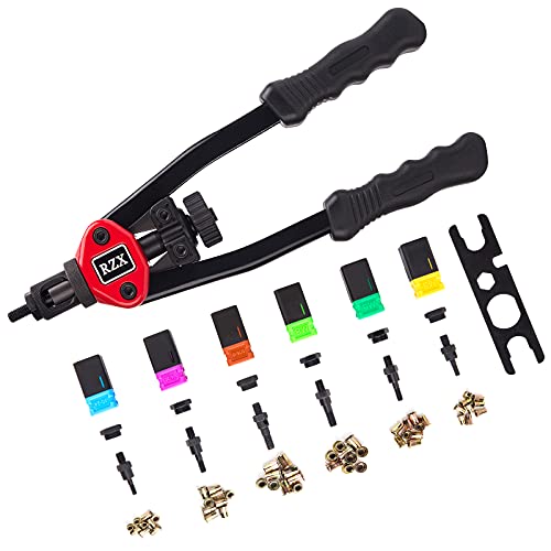 RZX - Kit de remache de 13 pulgadas para tuerca/rosca, remachadora de mano, remachadora de mano M5 M6 M8 SAE 10-24, 1/4-20 y 5/16-18 W/60 piezas