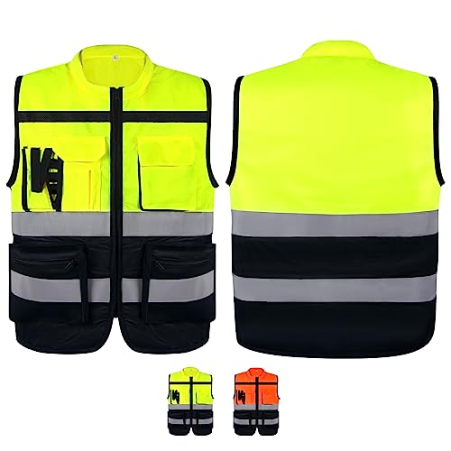 Breteil Chaleco de Seguridad Premium Chalecos de Alta Visibilidad Industrial Transpirable y Suave con Bolsillo Multiusos Amarillo-XXXL