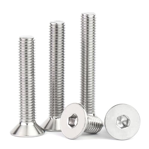 M6-1.0 tornillos de cabeza plana de 50 mm, tornillo de cabeza plana M6 x 50 mm, tornillos avellanados de acero inoxidable, tornillo de rosca completa, tipo de unidad hexagonal Allen, acabado