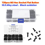 720 Piezas M3 Tornillos Allen De Cabeza Plana De Acero De Aleación Negra Kit Surtido De Tornillos Métricos Tornillos Allen Con Caja De Plástico Para La Industria De Maquinaria