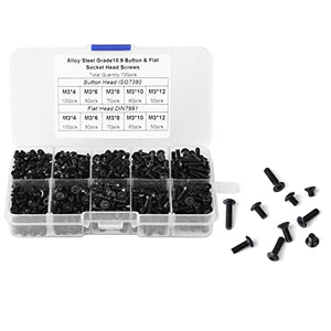 720 Piezas M3 Tornillos Allen De Cabeza Plana De Acero De Aleación Negra Kit Surtido De Tornillos Métricos Tornillos Allen Con Caja De Plástico Para La Industria De Maquinaria