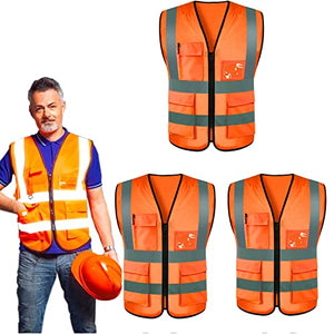 ZIRONG Chaleco de Seguridad Industrial, 3 Pcs Chaleco Reflejantes de Seguridad con 4 Bolsillos, ANSI/ISEA Alta Visibilidad Clase, Apto para Mujeres y Hombres Trabajo Ejecutivo, Correr, Bicicleta