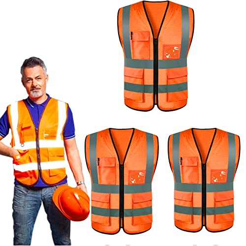 ZIRONG Chaleco de Seguridad Industrial, 3 Pcs Chaleco Reflejantes de Seguridad con 4 Bolsillos, ANSI/ISEA Alta Visibilidad Clase, Apto para Mujeres y Hombres Trabajo Ejecutivo, Correr, Bicicleta