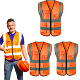 ZIRONG Chaleco de Seguridad Industrial, 3 Pcs Chaleco Reflejantes de Seguridad con 4 Bolsillos, ANSI/ISEA Alta Visibilidad Clase, Apto para Mujeres y Hombres Trabajo Ejecutivo, Correr, Bicicleta
