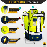 KwikSafety - Charlotte, NC - Chaleco de seguridad SHERIFF & SPECIALIST [Bolsillos multiusos y cinta de espina de pez] probado por ANSI OSHA, Azul | Clase 2 | Hombre, Medium