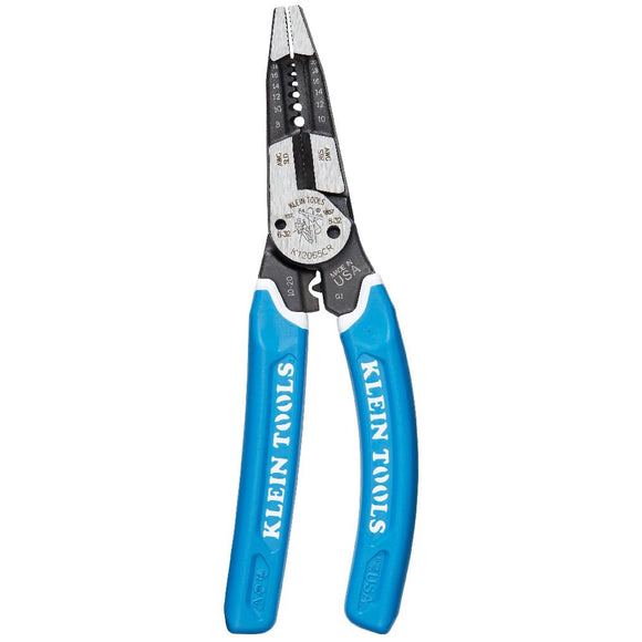Klein Tools K12065CR - Pelacables/cortador/crimpadora herramienta para cortar, pelar, prensar, torcer (8-18 AWG sólido, 10-20 AWG trenzado)