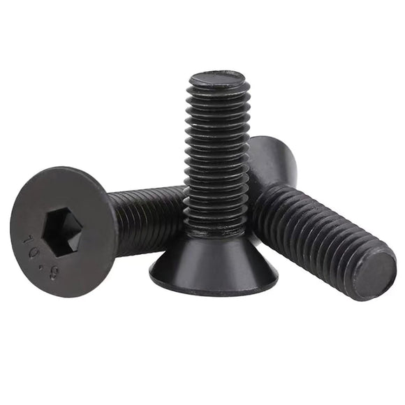 M6-1 tornillos de cabeza plana de 30 mm, acero de aleación de grado 10.9, DIN 7991, unidad de enchufe Allen, acabado de óxido negro, rosca de máquina, pernos avellanados, cantidad de rosca completa 60