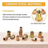 VIGRUE 150pcs #8-32#10-24 1/4 "-20 5/16"-18 3/8" 16 Nueces remachadas UNC remachadas Kit surtido de surtidos de tuerca de acero al carbono, acabado chapado en zinc amarillo, surtido de tuercas de cab