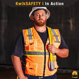 KwikSafety - Charlotte, NC Chaleco de seguridad Big Kahuna, 2 unidades, clase 2 ANSI OSHA, reflectante, alta visibilidad, ligero, para construcción, topógrafos, equipo de trabajo, naranja, mediano