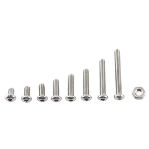 Paquete de tornillos de zócalo hexagonal de acero inoxidable de 300 piezas M2.5 A2 Perno con tuercas hexagonales Kit de surtido de surtido. (B: cabeza de botón)