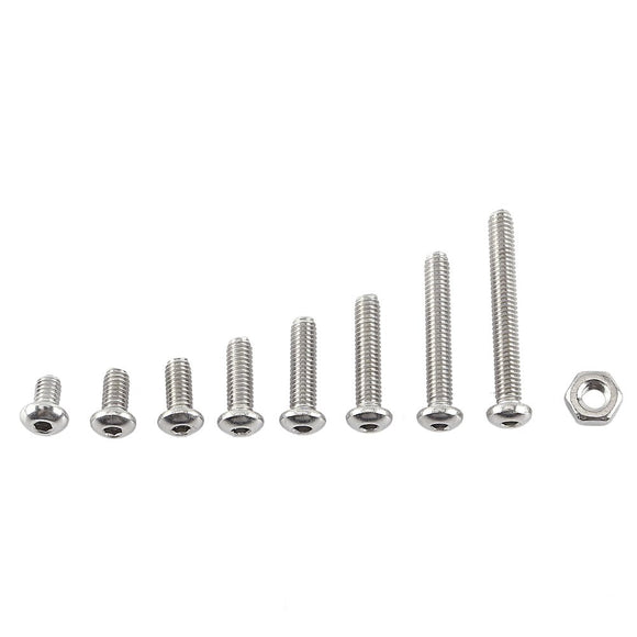 Paquete de tornillos de zócalo hexagonal de acero inoxidable de 300 piezas M2.5 A2 Perno con tuercas hexagonales Kit de surtido de surtido. (B: cabeza de botón)