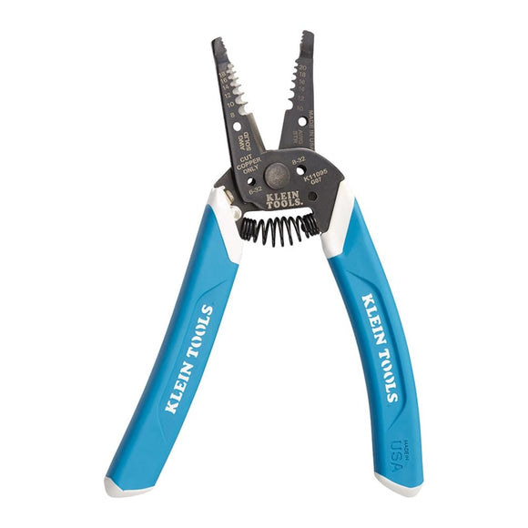 Klein Tools K11095 Klein-Kurve - Pelacables y cortador, para cable trenzado sólido de 8-18 AWG y 10-20 AWG, azul/blanco