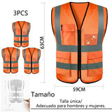 ZIRONG Chaleco de Seguridad Industrial, 3 Pcs Chaleco Reflejantes de Seguridad con 4 Bolsillos, ANSI/ISEA Alta Visibilidad Clase, Apto para Mujeres y Hombres Trabajo Ejecutivo, Correr, Bicicleta
