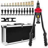 RZX - Herramienta de tuerca de remache de 16 pulgadas, kit profesional de herramientas de tuerca de remache que incluye 12 mandriles métricos y SAE, 115 tuercas de remache surtidas, diseño sin