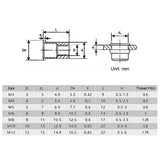 Keadic - 100 tuercas de remache M8 métricas chapadas en zinc, tuerca de remache de acero al carbono, kit de inserción roscada de cabeza plana, kit de remache roscado para muebles
