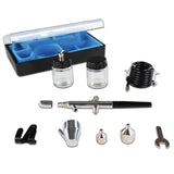 Timbertech Kit de aerógrafo con compresor, 2 kits de aerógrafo, 1 potente compresor de aire silencioso de un solo pistón ABPST06 para pintura de aerógrafos, maquillaje, estudios de uñas y tatuajes, hobby