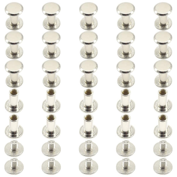 Ruidee - Juego de 100 tornillos Chicago M5 x 12 mm, remaches de encuadernación de libros, postes de tornillo redondos de cabeza plana para álbumes de piel (DZBD/M5 x 12)
