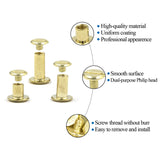Alloygold Juego de 75 tornillos de encuadernación dorados Chicago surtidos, 3 tamaños de tornillo redondo de cabeza plana, remache de clavo, botón Chicago para manualidades, decoración de cuero, encuadernación (M5 x 6, 10, 12)
