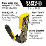Klein Tools VDV226-110 crimpadora de cables de datos modulares de carraca / pelacables / cortador de cables para conectores RJ11/RJ12 estándar, RJ45 de paso