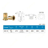 Anwenk 50 Tuercas de Remache de Acero al Carbono Chapado en Zinc, 3/8-16UNC, Cabeza Plana, 0.375 Pulgadas, 0.65 Pulgadas, 0.75 Pulgadas