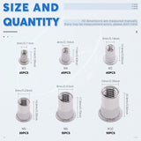 Glarks 180 piezas de acero inoxidable 304 M3 M4 M5 M6 M8 M10 tuerca de remache de cabeza plana con rosca