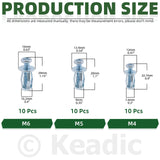 Keadic - 60 tuercas M4 M5 M6 Molly Jack con tornillos, kit surtido de tuercas de pétalos de acero, brida grande, tuerca de expansión corta, tuerca de expansión de cabeza plana, tuerca de inserción