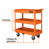 Truper CARRO-3, Carro de servicio, 3 charolas, lámina de acero