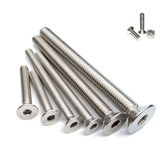20 tornillos de cabeza plana M6 x 28 mm, unidad de enchufe Allen, acero inoxidable 18-8 (304), rosca completa, acabado brillante