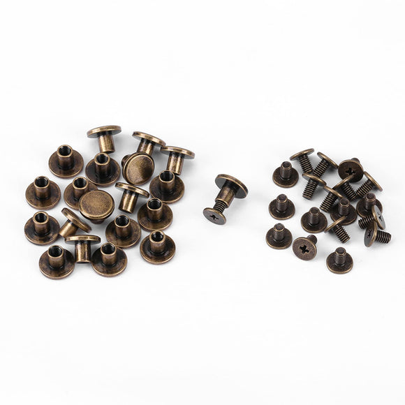 20 juegos de 5 mm 6.5 mm 8 mm Kit surtido de latón Tornillos Postes de metal Botón de remache de clavo para DIY Decoración de cuero Encuadernación Ranurado Tornillo de cabeza plana (6.5 mm)