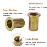 SCNUT - 50 tuercas de remache métricas M5 de acero al carbono, remache de cabeza plana, tuerca de inserción roscada para metal con cuerpo moleteado, tuerca chapada en zinc resistente