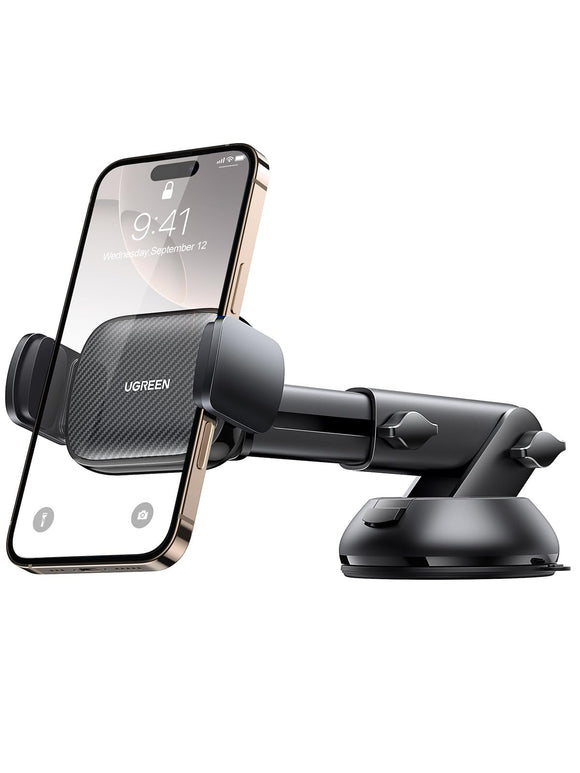 UGREEN Soporte Celular Auto, Base Porta de Automóvil Tablero y Parabrisas, Car Phone Holder Ventosa Carro para iPhone 16 15 14 13 Pro MAX Plus, Galaxy S24 S23 S22 Ultra, Negro