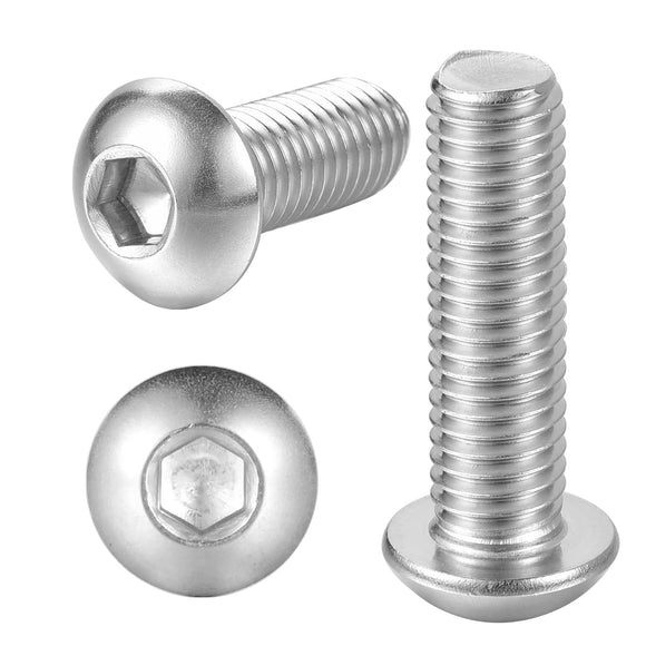 M8-Tornillos de cabeza de botón de 1,25 x 20 mm Tornillos de cabeza hexagonal de acero inoxidable 304 (A2-70) Tornillos de accionamiento Allen totalmente roscados, paquete de 30