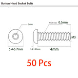 50 tornillos M3 x 4 mm de cabeza de botón, acero de aleación de grado 10.9, llave Allen, acabado de óxido negro, rosca completa (grado 10.9, M3 x 4 mm, 50 unidades)