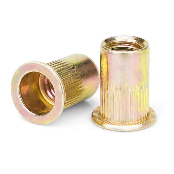 Vmuter - 100 tuercas de remache M6, acero al carbono, tuerca de inserción roscada, tuercas de cuerpo moleteadas