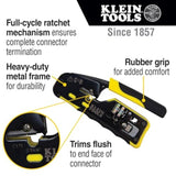 Klein Tools VDV226-110 crimpadora de cables de datos modulares de carraca / pelacables / cortador de cables para conectores RJ11/RJ12 estándar, RJ45 de paso
