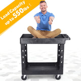 ELAFROS - Carrito de plástico resistente de 34 x 17 pulgadas - Carrito de trabajo con estantes profundos y ruedas giratorias completas de forma segura para hasta 550 libras - Carrito de servicio de 2