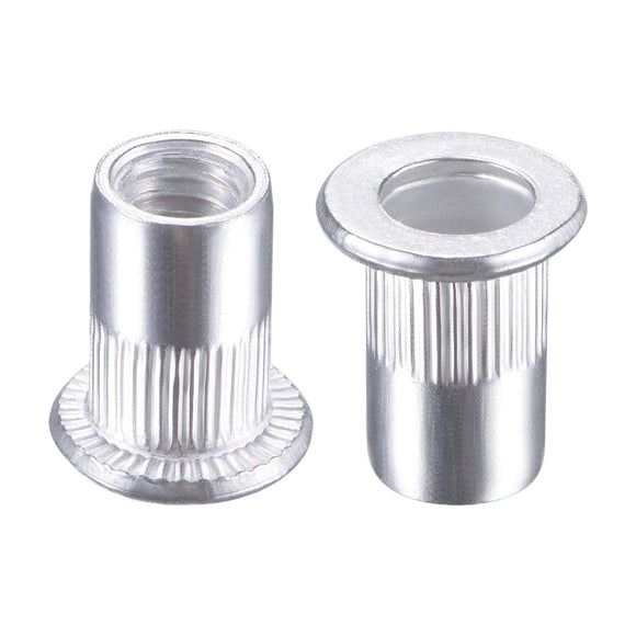uxcell Tuercas de remache M6 de aleación de aluminio moleteado cabeza plana rosca tuerca plata 100 piezas