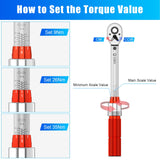 Llave Dinamométrica 3/8'', VANPO 5-60 Nm Llave de Torque, Precisión ±3%, 9 Piezas Juego Llaves Vaso con Extensión, Junta Universal, Magnética Vasos de Bujía, Bits, Vasos para Bicicleta, Moto, Coche