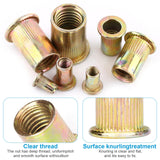 Vmuter - Tuercas de remache, 50 piezas de 5/16"-18 UNC, tuerca de inserción roscada de cabeza plana de acero al carbono, tuercas de cuerpo moleteado