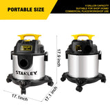 Stanley Aspiradora en seco y húmedo de 4 galones, soplador de aspiradora 3 en 1 de Acero Inoxidable HP de 4 Picos con Potente succión, para Lugar de Trabajo, cochera, sótano, Modelo: SL18301-4B