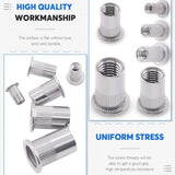 Glarks 180 piezas de acero inoxidable 304 M3 M4 M5 M6 M8 M10 tuerca de remache de cabeza plana con rosca