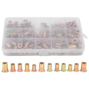 Juego de tuercas de remache de 150 piezas, 6-32 8-32 10-24 10-32 1/4-20 Modelo Tuerca de remache de acero al carbono Tuerca de remache mezclada, tornillería de sujeción,