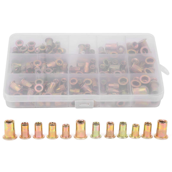Juego de tuercas de remache de 150 piezas, 6-32 8-32 10-24 10-32 1/4-20 Modelo Tuerca de remache de acero al carbono Tuerca de remache mezclada, tornillería de sujeción,