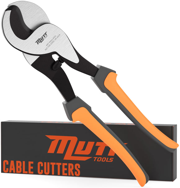 Mutt Tools - Cortadores de cables resistentes de 10 pulgadas para cable eléctrico, tijeras de cables profesionales para cobre y aluminio, corta hasta 2/0 cables, cortador de cables con agarre