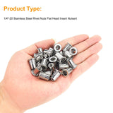 Powlankou 150 Pieces 1/4"-20 Stainless Steel Rivet Nuts Flat Head Threaded Insert Nutsert