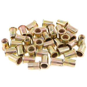 Keadic - 100 tuercas de remache M8 métricas chapadas en zinc, tuerca de remache de acero al carbono, kit de inserción roscada de cabeza plana, kit de remache roscado para muebles