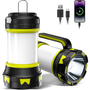 RUAKIVA Linternas Eléctricas para Acampar,Linterna Recargable para Acampar,Linterna Brillante LED de 6 Modos,Linterna de Supervivencia de Emergencia para Exteriores,Incluido Cable USB