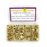 Alloygold Juego de 75 tornillos de encuadernación dorados Chicago surtidos, 3 tamaños de tornillo redondo de cabeza plana, remache de clavo, botón Chicago para manualidades, decoración de cuero, encuadernación (M5 x 6, 10, 12)