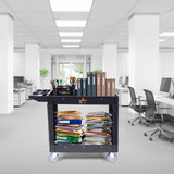VEVOR Carro de servicio utilitario, 2 estantes de 550 libras de plástico resistente con ruedas giratorias de 360°, estante de labios medianos, mango de almacenamiento ergonómico para almacén, cochera,